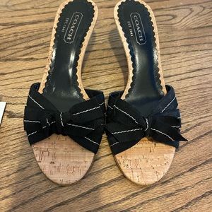 Coach brand new size 7 1/2 black/cork slip on heel